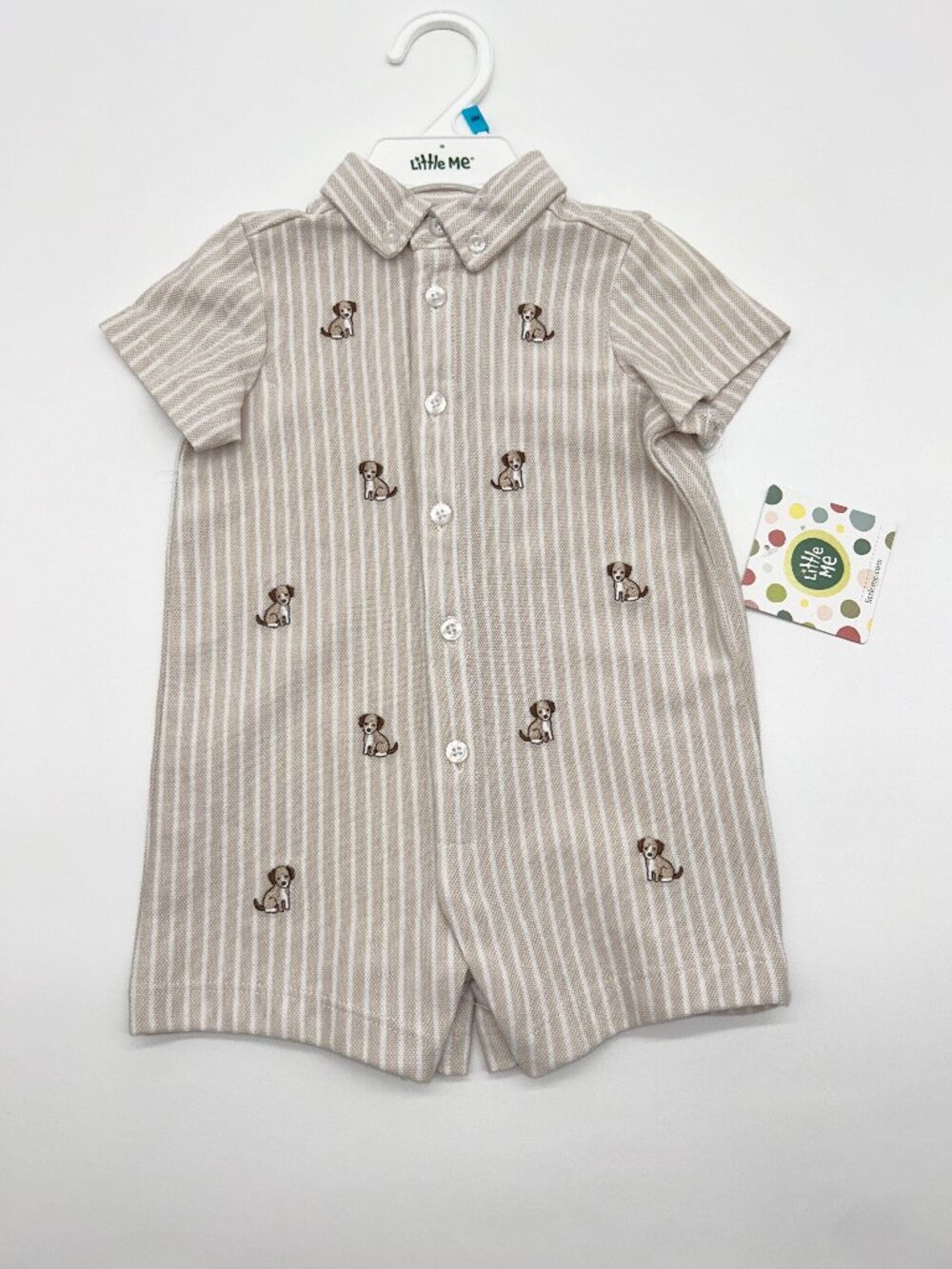 NWT Little Me Boys 6M Dog Themed Collared Romper